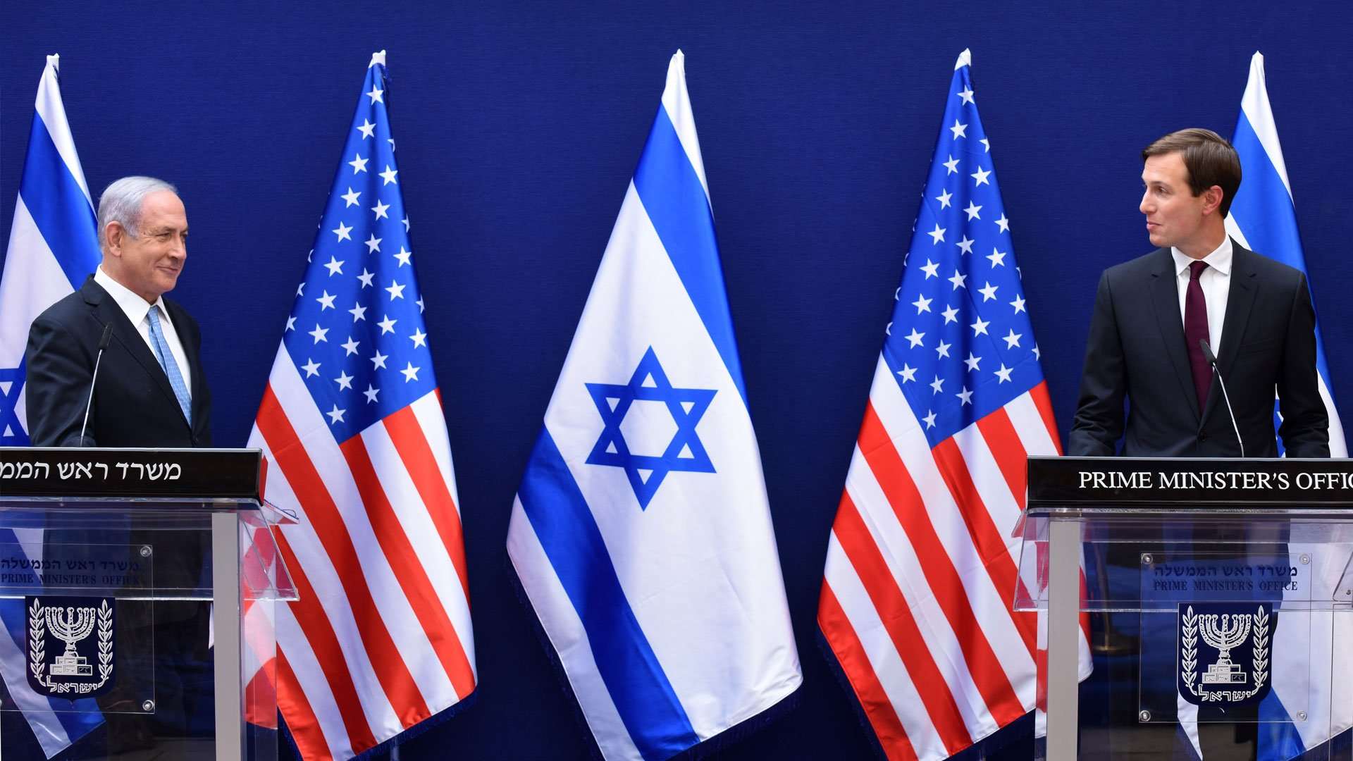 Netanyahu and Kusher at press conference for Abraham Accords